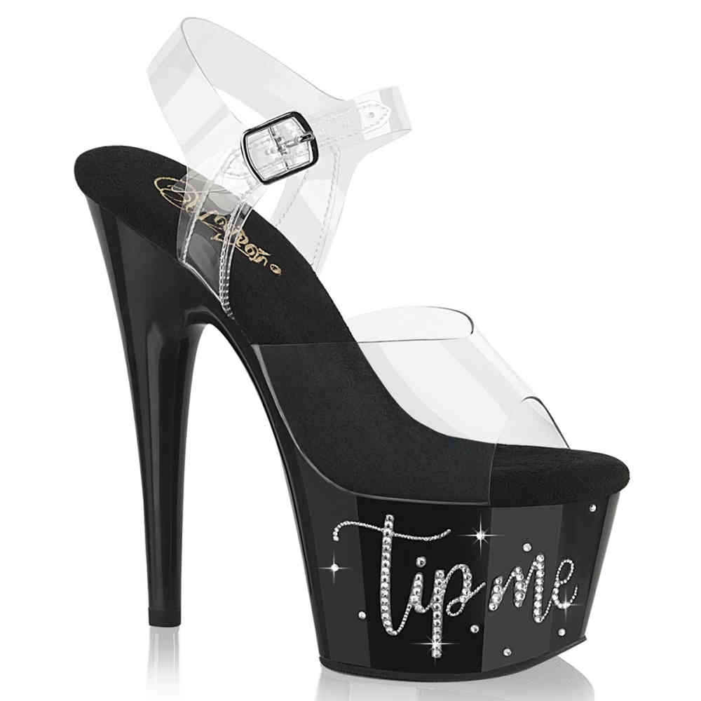 Pleaser - ADORE708TIP02 Ankle strap sandal, Pole dance shoes - Black/Transparent